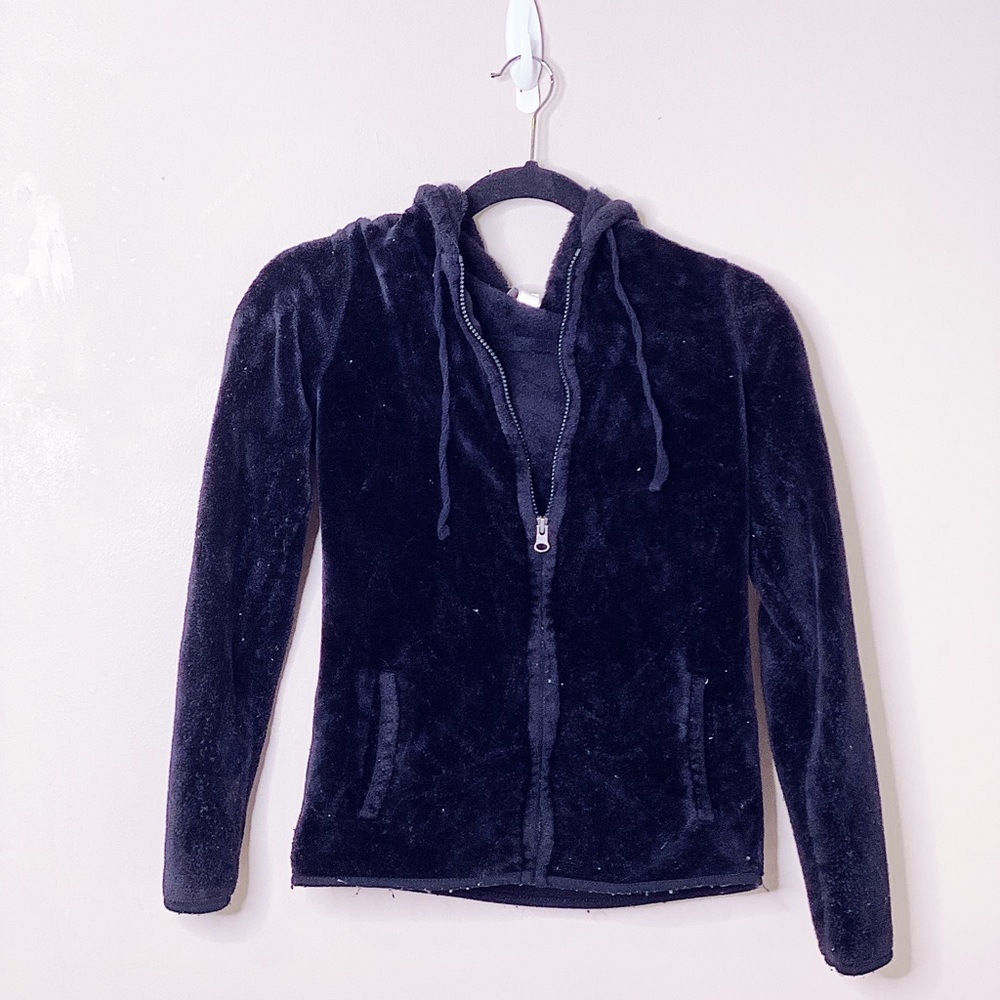 Black Velour Zip Up Hoodie